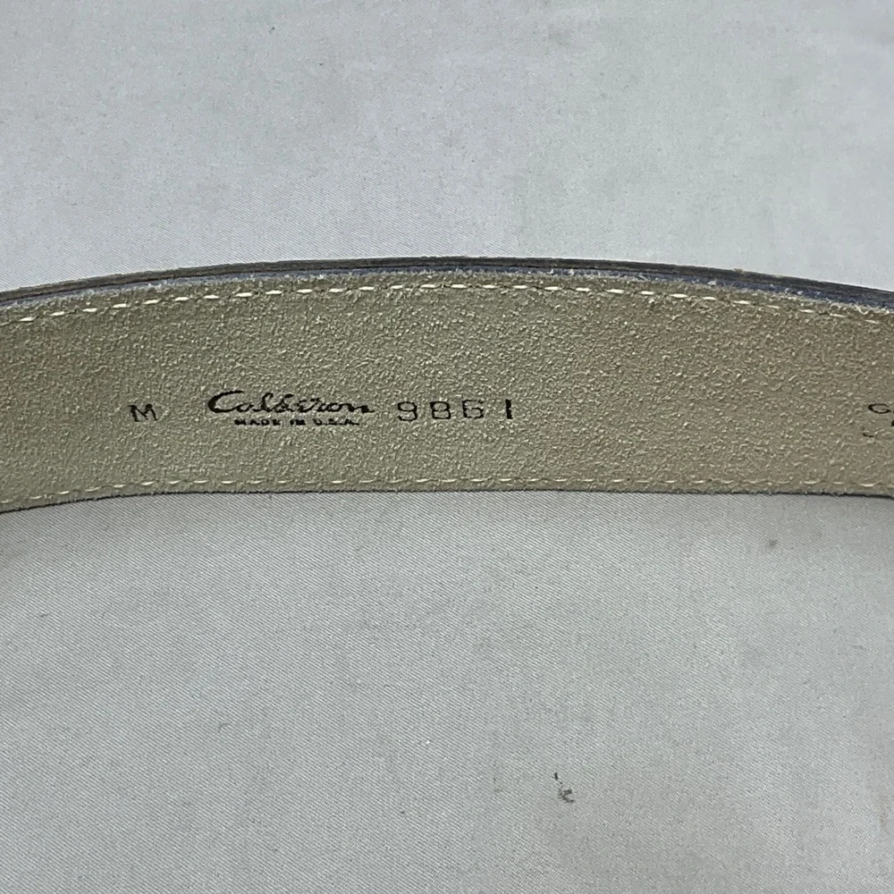 Calderon Belt Women Medium Brown Excellent Lizard Embossed Leather‎ Gold Buckle
